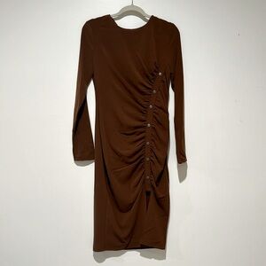 City Studio Brown Long Sleeve Dress with Button Detail and Slit